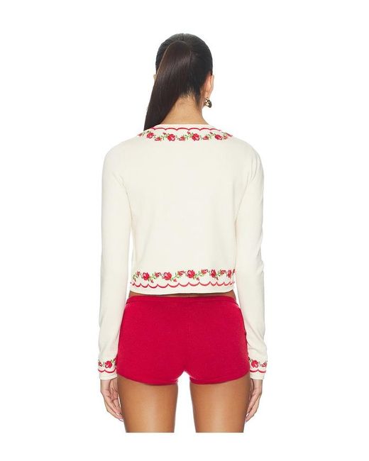 For Love & Lemons Red Rose Waltz Scalloped Knit Cardigan