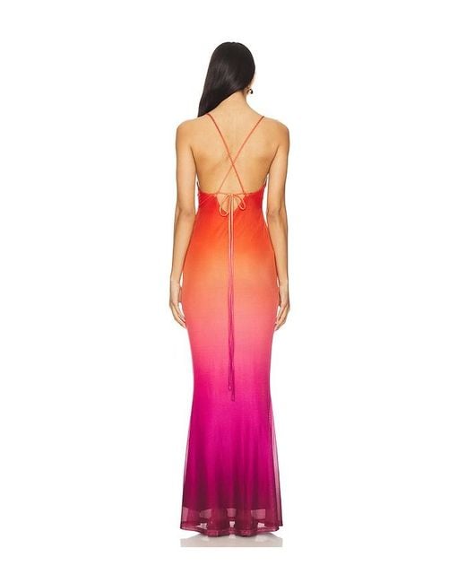 MINKPINK Red Cosima Ombre Mesh Maxi Dress