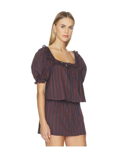 WeWoreWhat Purple Puff Sleeve Button Up Top