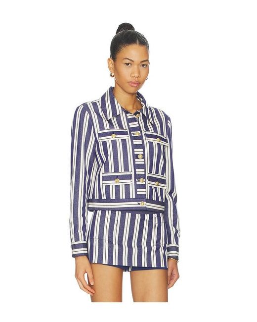 Alice + Olivia Blue Alex Collared Boxy Jacket