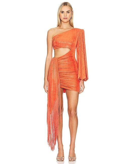 Nadine Merabi Orange One Shoulder Cut Out Mini Dress