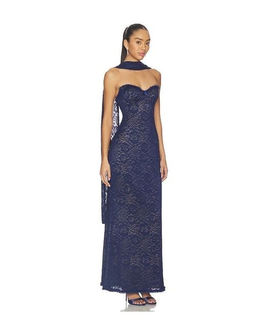 Runaway the Label Blue Amana Strapless Scarf Maxi Dress