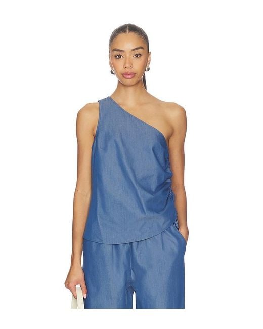 LNA Blue Neela One Shoulder Top