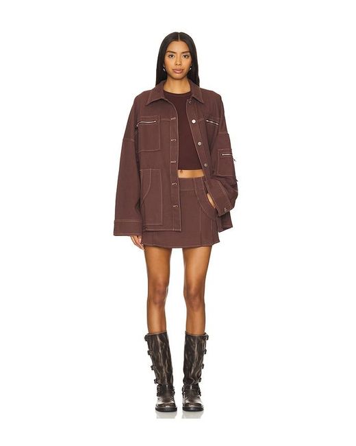BY.DYLN Brown Rigid Cotton Mini Skirt