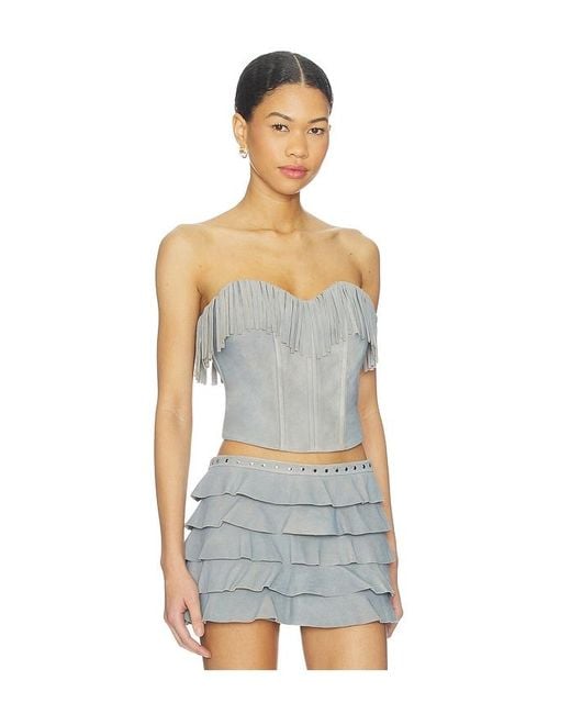Lamarque White X Revolve Gianni Fringed Suede Bustier Top