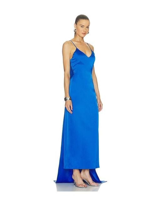 Alejandra Alonso Rojas Blue Fitted Sheath Dress With Removable Train