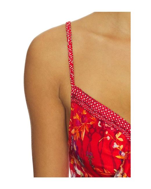 Camilla Red Tie Front Short Dress With Hem Ruffle