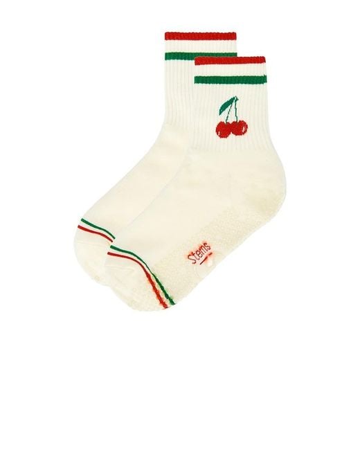 Stems White Cherry Grip Striped Crew Socks
