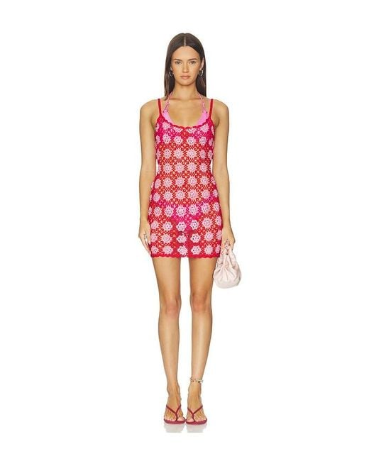 Frankie's Bikinis Red Julie Crochet Mini Dress
