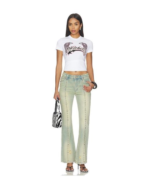 Off-White c/o Virgil Abloh White Swarovski Double Eagle Slim Tee