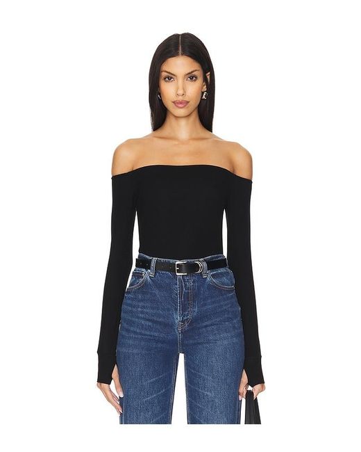 Michael Lauren Blue Lanny Off Shoulder Long Sleeve Top Double Layered Top