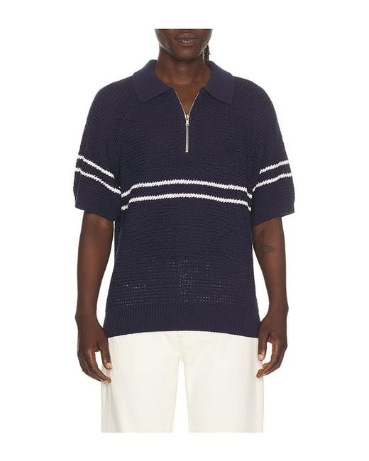 DUNST Blue Half Zip Polo for men