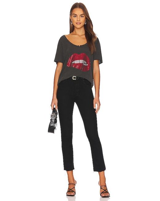 Lauren Moshi Black Delara Crystal Biting Lip Top