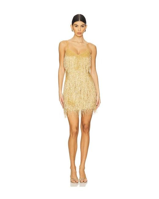 Nadine Merabi Natural Beaded Fringe Mini Dress