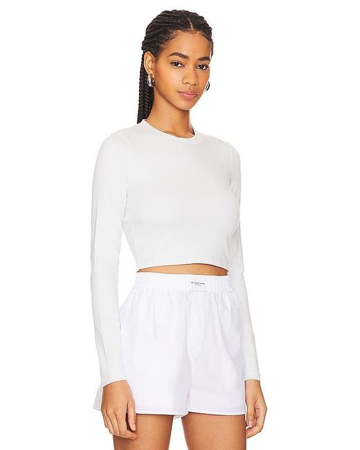 Cuts White Long Sleeve Tomboy Cropped Tee