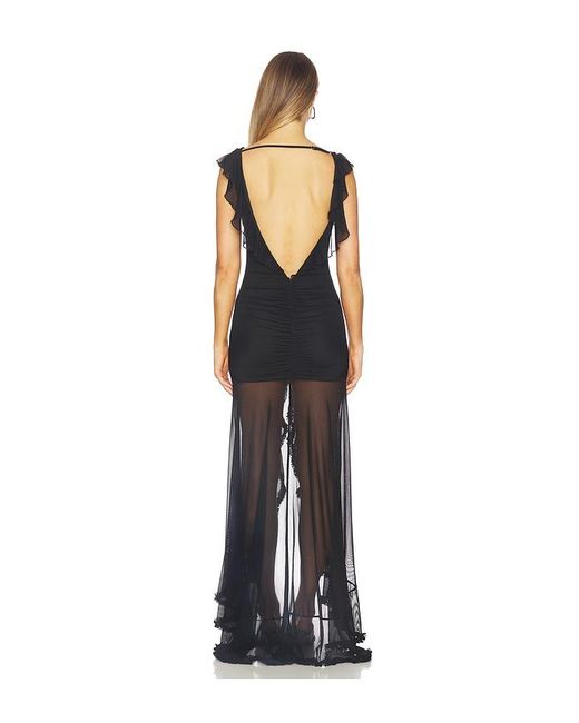 Runaway the Label Blue Blythe V-Neck Frill Maxi Dress