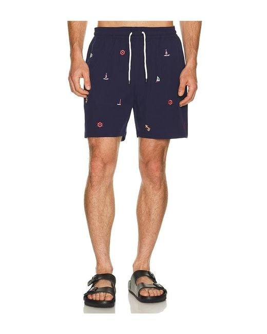 Polo Ralph Lauren Blue Stretch Polyester Boat All Over Traveler Swim Trunk for men