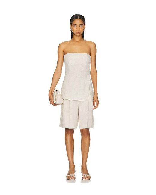 GRLFRND White Linen Strapless Tunic Top