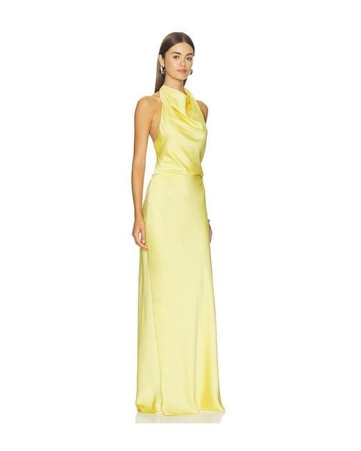 Jonathan Simkhai Yellow Reannon Satin Draped Gown