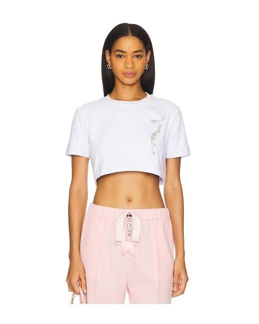 Area White Crystal Rosette Cropped Tee