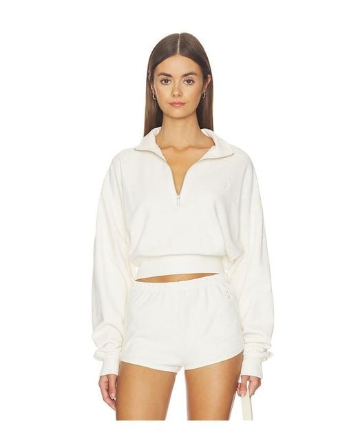ÉTERNE White Cropped Half-Zip Sweatshirt
