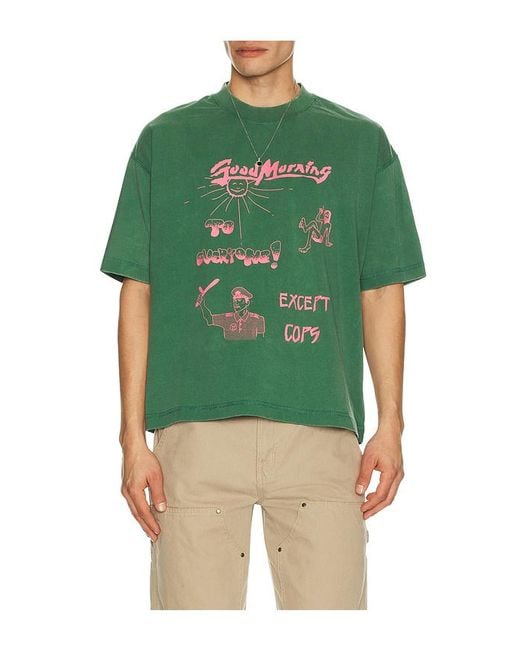 JUNGLES Green Good Morning Cops Vintage Tee for men