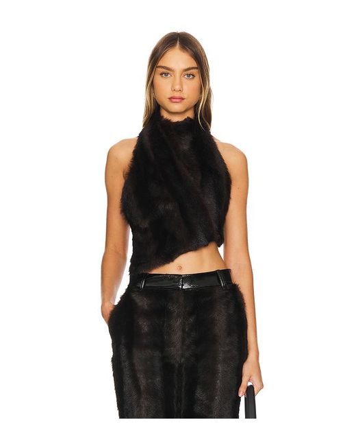 AKNVAS Black Giorgia Faux Fur Halter Top