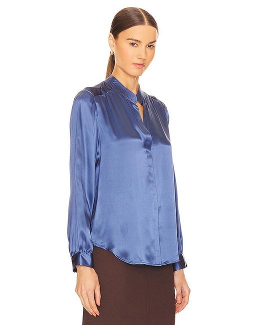 L'Agence Blue Bianca Band Collar Blouse