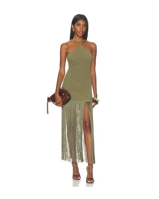 Lovers + Friends Green Alia Halter Fringe Dress
