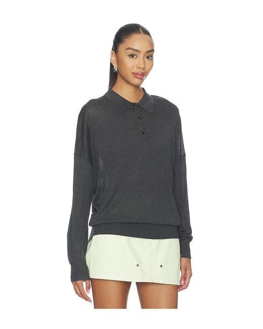 RENGGLI Black Silk Cashmere Boxy Long Sleeve Polo