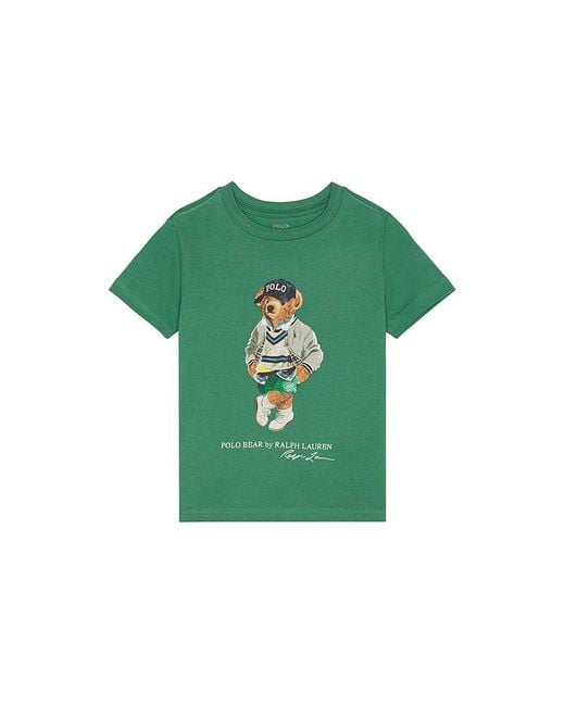 Polo Ralph Lauren Green Kurzärmeliges T-Shirt Aus Baumwoll-Jersey Mit Retro-Grafik Mit Bärenmotiv