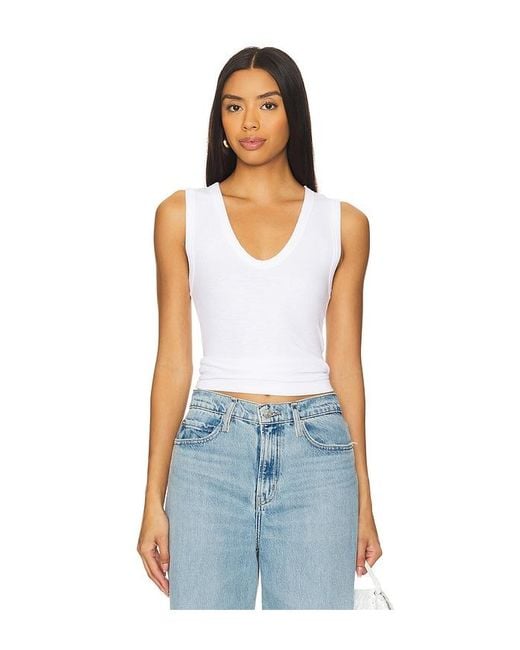 Enza Costa White Textured Rib Sleeveless U