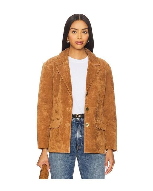 Central Park West Blue Atlas Suede Boyfriend Blazer