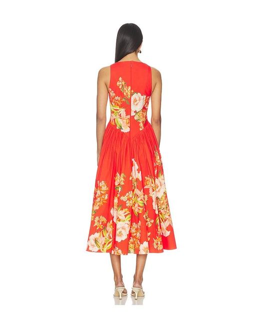 Hemant & Nandita Red Boat Neck Midi Dress