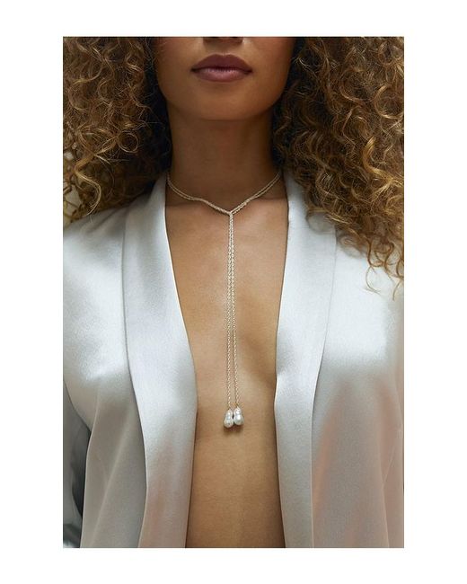 NAiiA Metallic X Revolve Baroque Pearl Lariat Necklace
