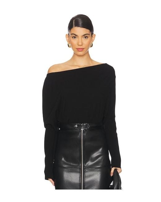 Jonathan Simkhai Black Wool Tencel Off-Shoulder Sweater