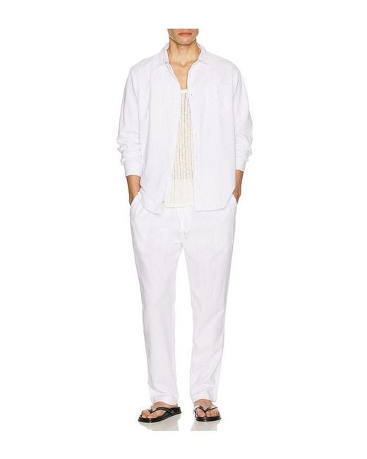 Vintage Summer White Long Sleeve Linen Button Down Shirt for men