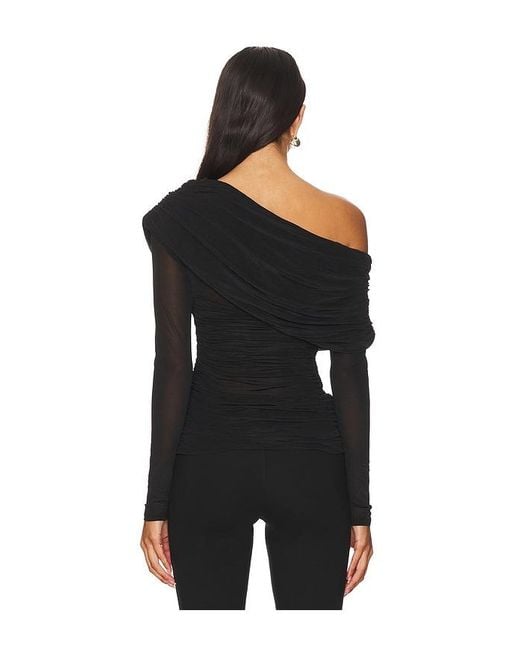 Lovers + Friends Black One-Shoulder Ruched Mesh Top