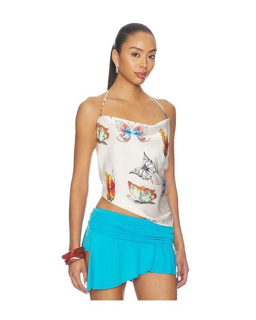 Juliet Johnstone White Satin Cowl Neck Halter Top