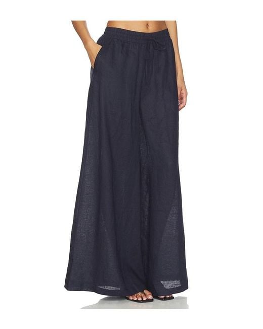 Susana Monaco Blue Solid Linen Wide Leg Elastic Pant