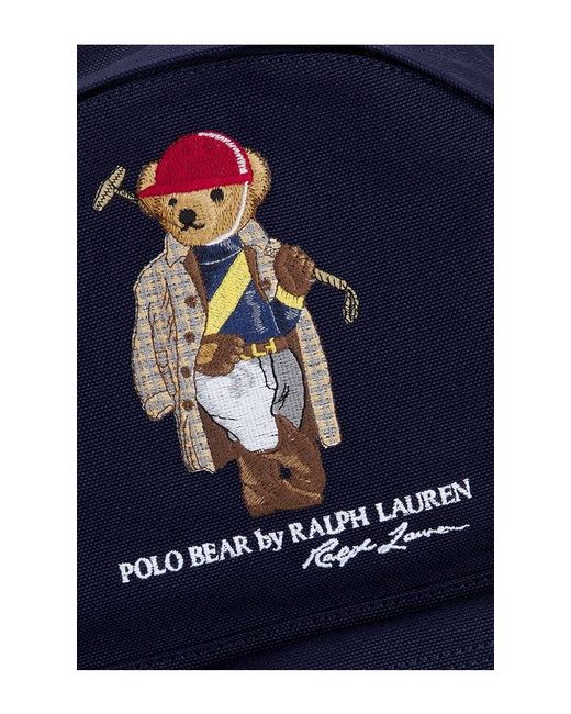 Polo Ralph Lauren Blue Canvas & Leather Novelty Polo Society Bear Large Backpack for men