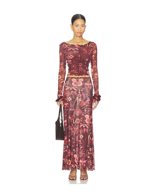 Agua Bendita Red Brace Skirt