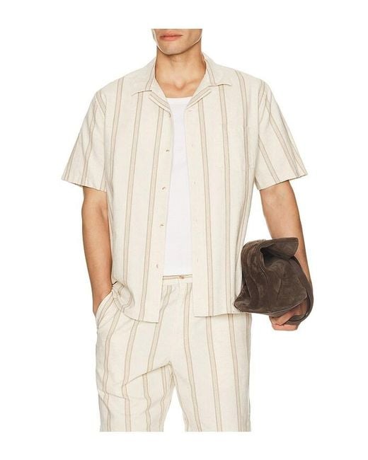 Vince Natural Cove Stripe Short Sleeve Cabana Shirt for men