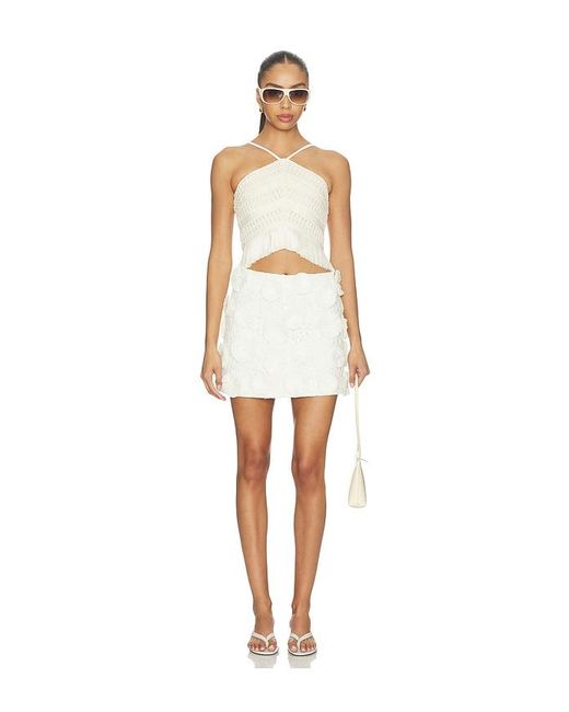 Jonathan Simkhai White Nolia Floral Raffia Mini Skirt