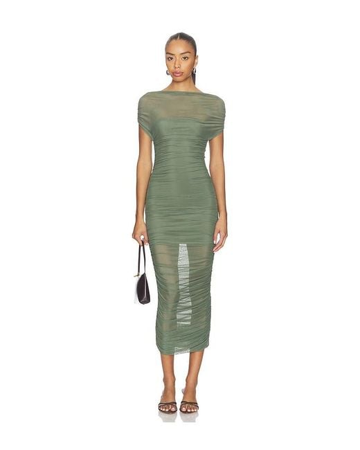 SER.O.YA Green Noel Off Shoulder Mesh Midi Dress