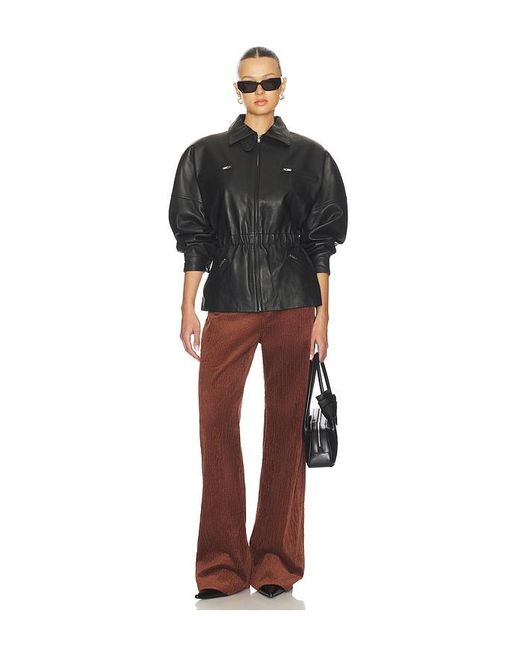 AEXAE Black Leather Cinched Mid Jacket