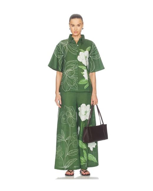 VERANDAH Green Magnolia Flared Pants