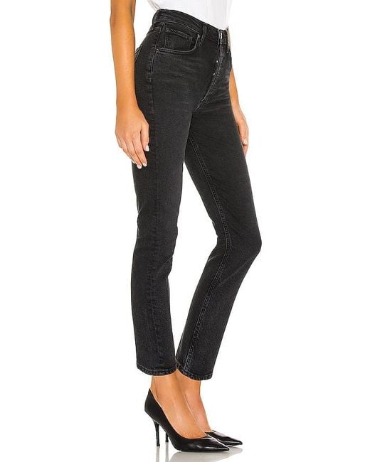 Agolde Black Riley High Rise Straight Crop Jeans
