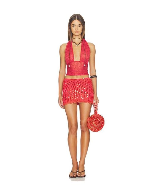 Indah Red Ayat Solid 70S Disco Halter Top