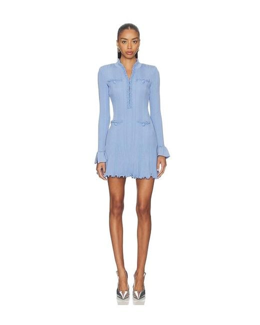 Self-Portrait Blue Pearl Trim Knit Mini Dress